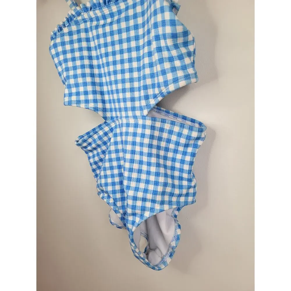 Cat & Jack Blue Gingham Cut Out One Piece Swimsuit XS 4-5 Yr